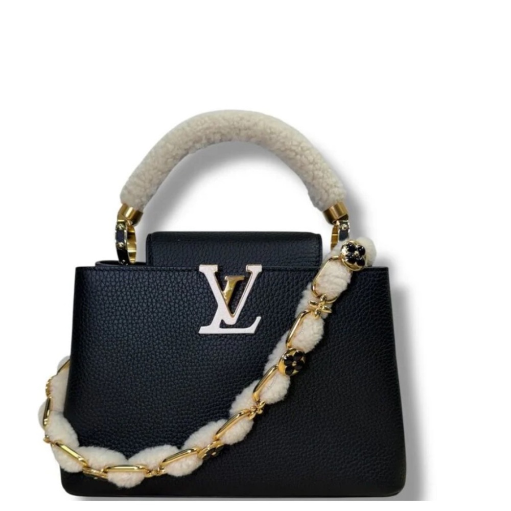 Louis Vuitton Capucines Black Rare Shearling Jewel Handbag